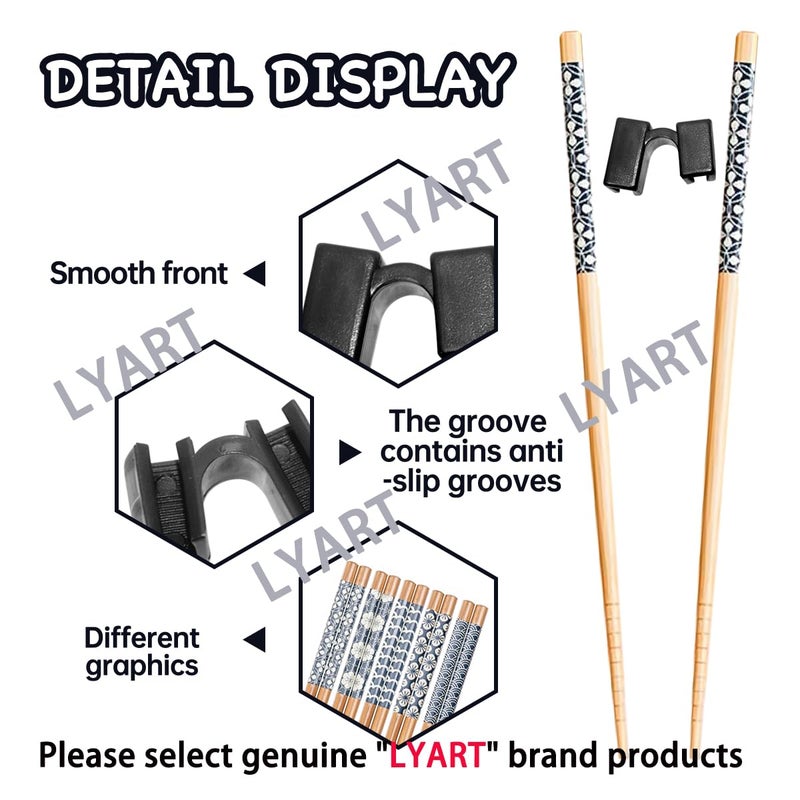 LYART 7 Pairs Reusable Training Chopsticks Helpers for Kids Adults Trainers Beginner and Each Age Learner  Non-Slip and Portable Practice Wooden Chopsticks Hinges Connector Set (1.Japanese stamp) - Image 5